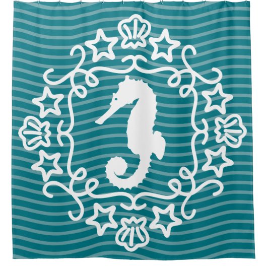 Rideaux De Douche Whimsical White Seahorse Océan nautique (Devant)