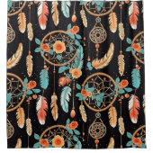 Rideaux De Douche Whimsscatcher bouho floral noir foncé turquoise (Devant)