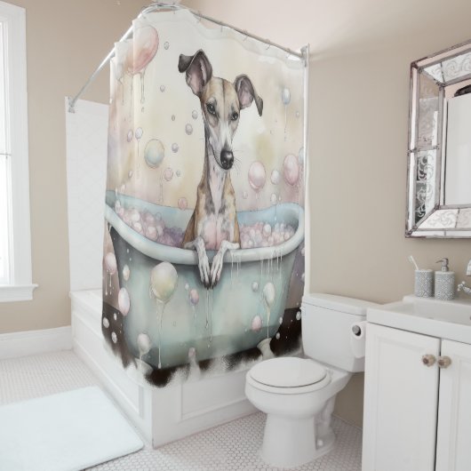 Rideaux De Douche Whippet Dans La Baignoire Aquarelle Chien Art (En situation)