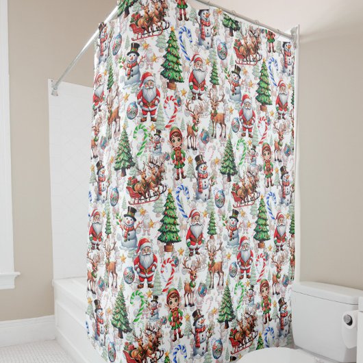 Rideaux De Douche White Background Christmas Decorative Pattern