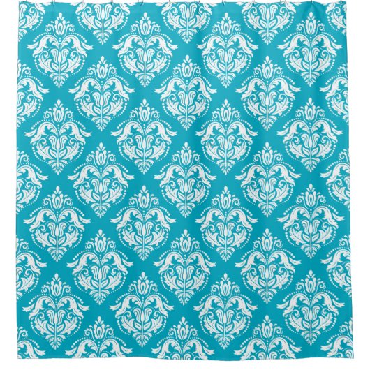 Rideaux De Douche White & Blue Floral Damasks Pattern (Devant)