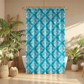 Rideaux De Douche White & Blue Floral Damasks Pattern