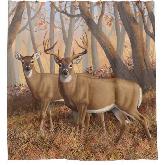 Rideaux De Douche White Deer Buck & Doe Automne Maple Woods (Devant)