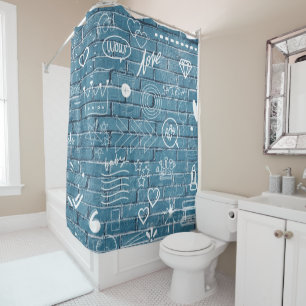 Rideaux De Douche White graffiti on blue wall wall art