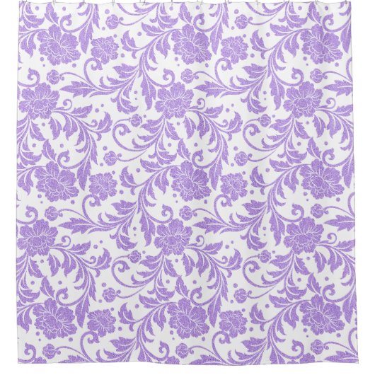 Rideaux De Douche White & Lavender Glittery Damasks Pattern (Devant)