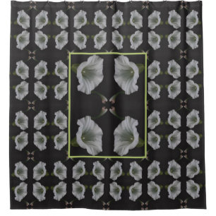Rideaux De Douche White Morning Glory Flower Motif Abstrait