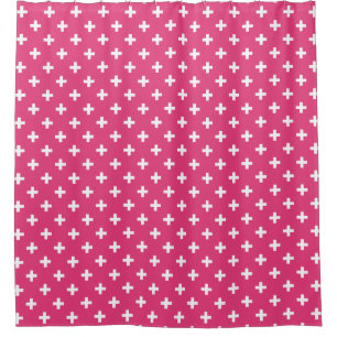Rideaux De Douche White polka crosses on fuchsia