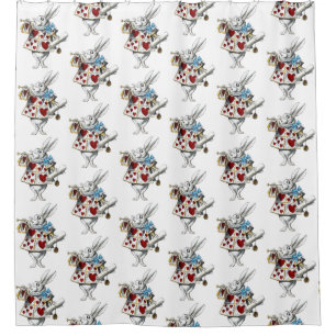 Rideaux De Douche White Rabbit Alice Wonderland Hearts