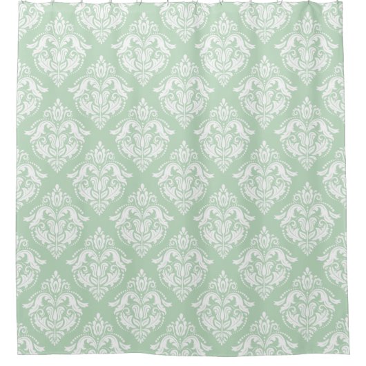 Rideaux De Douche White & Sage Green Floral Damasks Pattern (Devant)