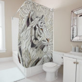 Rideaux De Douche White tiger - Stained Glass Mosaic Digital Art (En situation)