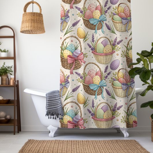 Rideaux De Douche Wicker Basket Easter Eggs with Lavender