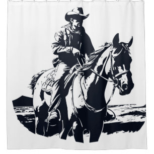 Rideaux De Douche Wild West Cowboy Horse Back Riding
