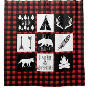 Rideaux De Douche Wilderness rustique & Animaux Buffalo Check Plaid