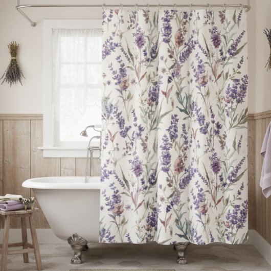 Rideaux De Douche Wildflower Lavender Boho Botanical Floral Pattern