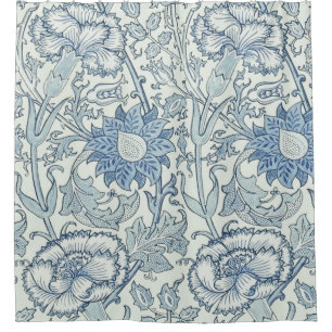 Rideaux De Douche William Morris Beau motif floral, bleu, rose