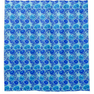 Rideaux De Douche William Morris Chrysanthemums Nuances de Denim Blu