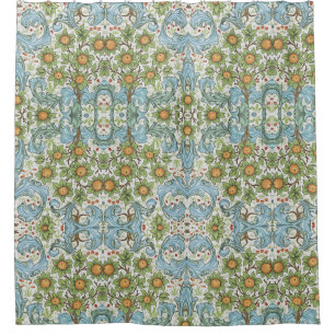Rideaux De Douche William Morris Fleurs Florales Acanthus Bleu Feuil