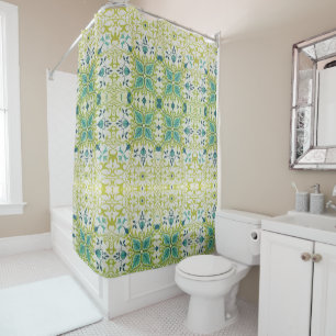Rideaux De Douche William Morris Fleurs florales Feuillage Vert Bleu