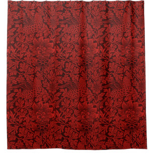 Rideaux De Douche William Morris Fleurs Vintages Oiseaux Rouge
