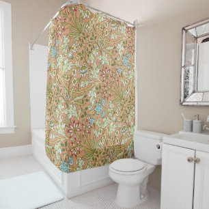 Rideaux De Douche William Morris Floral Fleurs rose Bleu