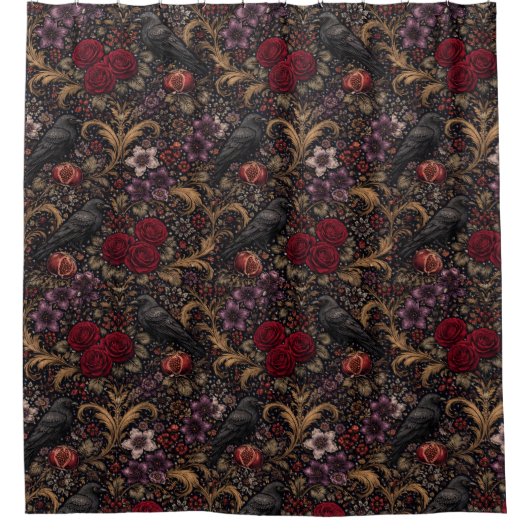 Rideaux De Douche William Morris Inspired Pattern Gothic Crows (Devant)