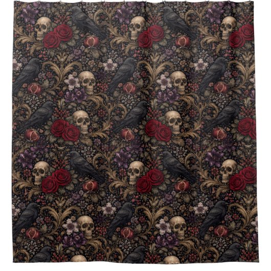 Rideaux De Douche William Morris Inspired Pattern Gothic Skulls (Devant)
