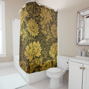 Rideaux De Douche William Morris Modèle Floral Noir Et Or
