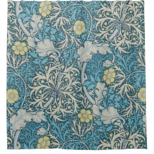 Rideaux De Douche William Morris, motif Art nouveau, algues, bleu, f
