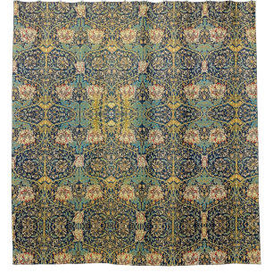 Rideaux De Douche William Morris Motif Floral Or Turquoise Rouge