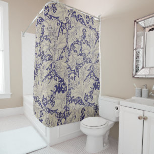 Rideaux De Douche William Morris Motif Giroflée Bleu Antique