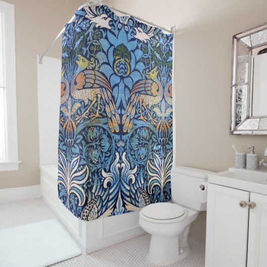Rideaux De Douche William Morris Peacock And Dragon Blue Pattern (En situation)