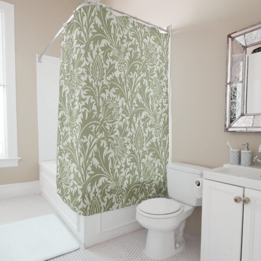 Rideaux De Douche William Morris Thistle Sage Green Motif (En situation)