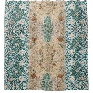 Rideaux De Douche William Morris Turquoise Terracotta Floral Vine Mo