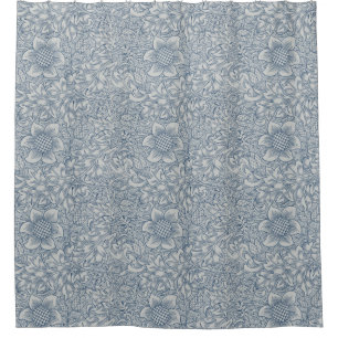 Rideaux De Douche William Morris Vintage Bleu Bleu Fleurs Florales