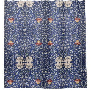 Rideaux De Douche William Morris Vintage Floral Tulip Bleu Blanc Rou