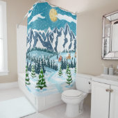Rideaux De Douche Winter christmas background. Pine tree wood and sn (En situation)
