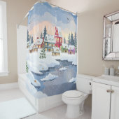 Rideaux De Douche Winter Christmas landscape with snow-covered house (En situation)