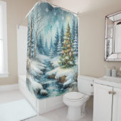 Rideaux De Douche Winter Wonderland avec sapin de Noël (En situation)