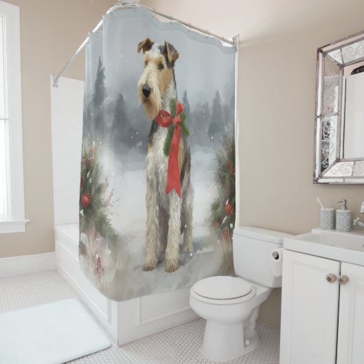 Rideaux De Douche Wirefox Terrier Chien de Noël de neige (En situation)