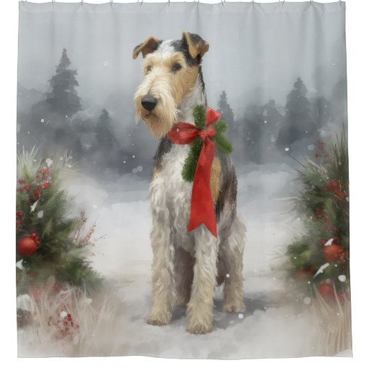 Rideaux De Douche Wirefox Terrier Chien de Noël de neige (Devant)