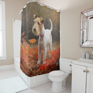 Rideaux De Douche Wirefox Terrier en automne Leaves automne Inspire