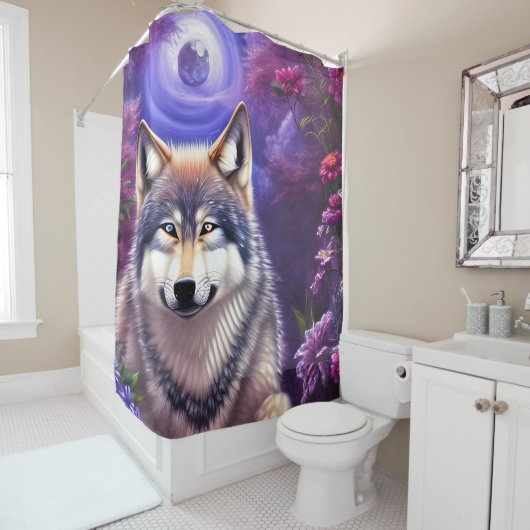 Rideaux De Douche Wolf floral de Midnight Howl (En situation)
