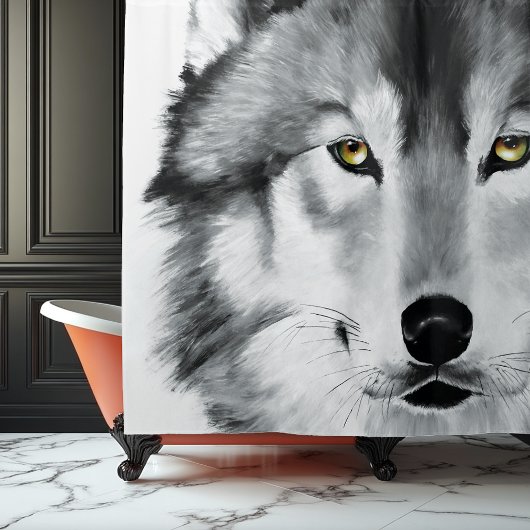 Rideaux De Douche Wolf Portrait noir blanc