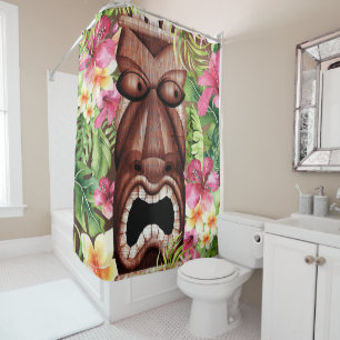 Rideaux De Douche Wooden Hawaiian Tiki Luau Summer Tropical