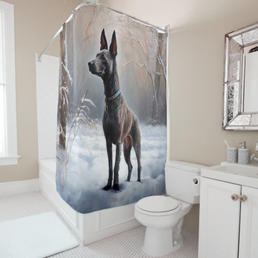 Rideaux De Douche Xoloitzcuintli Qu'il neige Noël (En situation)