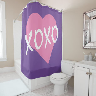 Rideaux De Douche XOXO Coeur rose Embrasse Baisers Violet