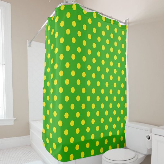 Rideaux De Douche Yellow On Green Polka Dots Pattern Design 