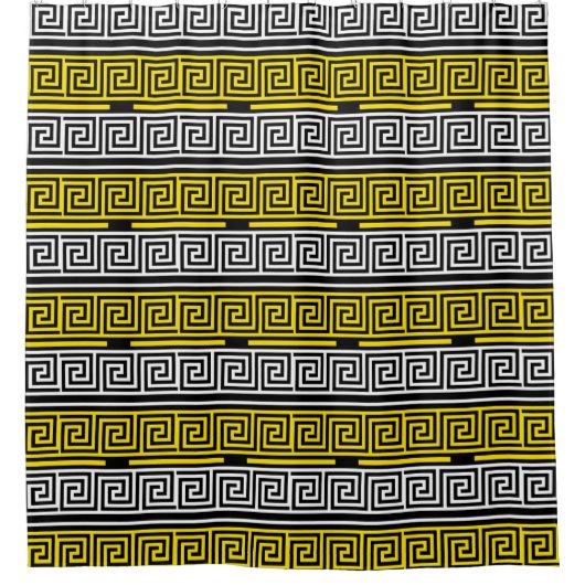 Rideaux De Douche Yellow White Black Greek Key Fret Pattern Design  (Devant)