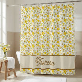 Rideaux De Douche Yellow Wildflowers Pattern Monogram Name