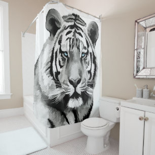 Rideaux De Douche Yeux bleus noirs et blancs de tigre